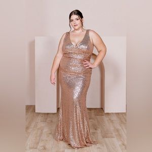 Revelry Dawson Sequin Rose Gold Bridesmaids dress Maxi Sz 22